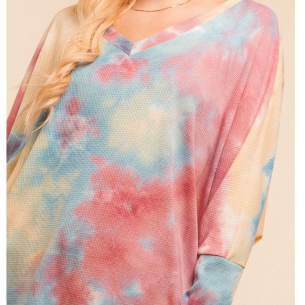 V-NECK 3Q DOLMAN SLEEVE TIE DYE  SLOUCHY - Picture 2 of 10